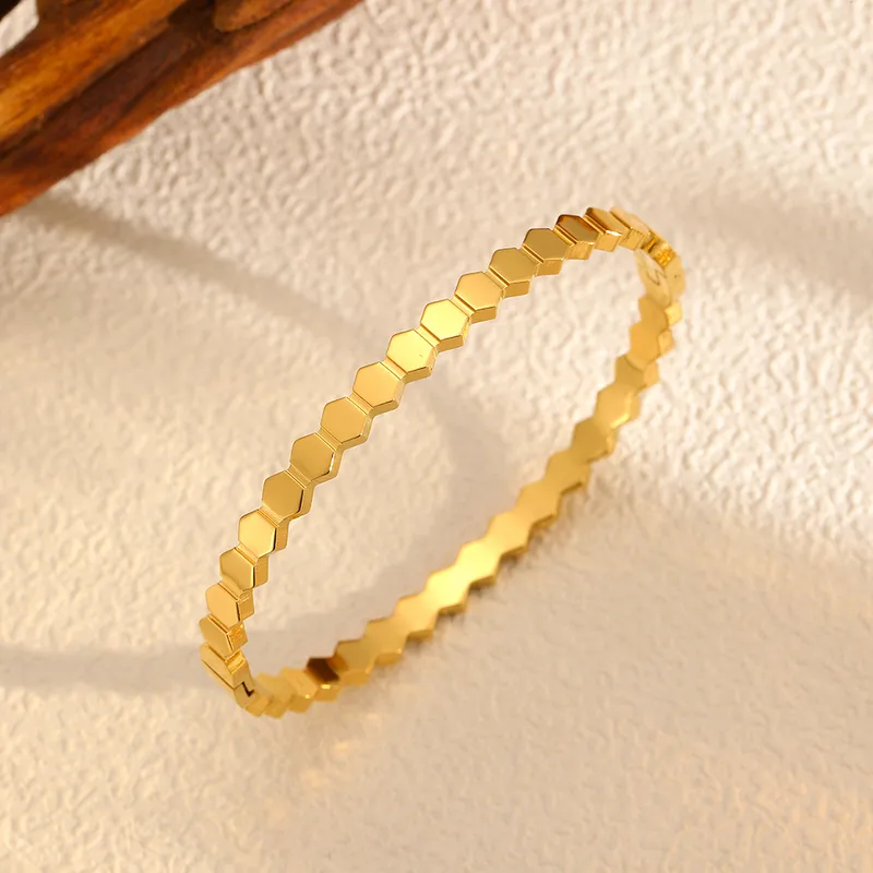 Gold Hexagon Bangle, Stainless Steel Stacking Bangle