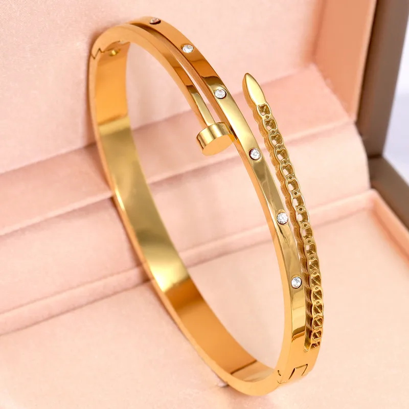 Layered Zircon Gold Bangle, Stainless Steel Stacked Bangle