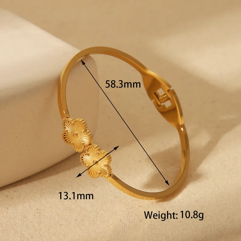 Blossom Flower Gold Bangle, Stainless Steel Floral Bangle