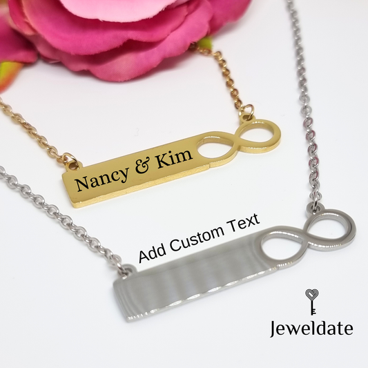 Personalised Necklace, Custom Engraved Infinity Bar pendant