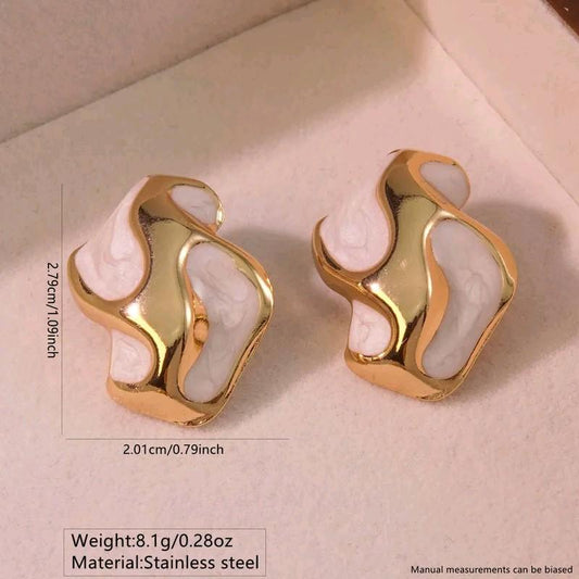18K Gold Plated White Enamel Stud Earrings