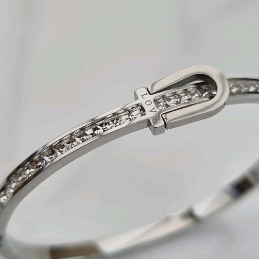 Gorgeous Silver Plated Horseshoe Zircon Bangle Stainless Steel
