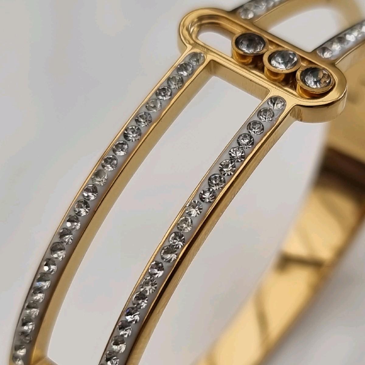 18K Gold Plated Wide Layered Statement Bangle Stainless Steel