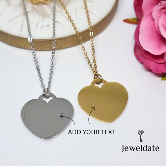 Personalised Heart Necklace, Custom Engraved Pendant, Name Date Keepsake Jewellery Gift