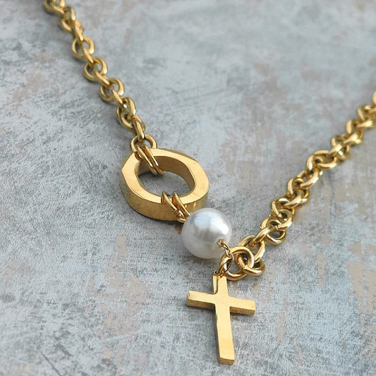 18K Gold Plated Trending Chunky Cross Pendant Necklace