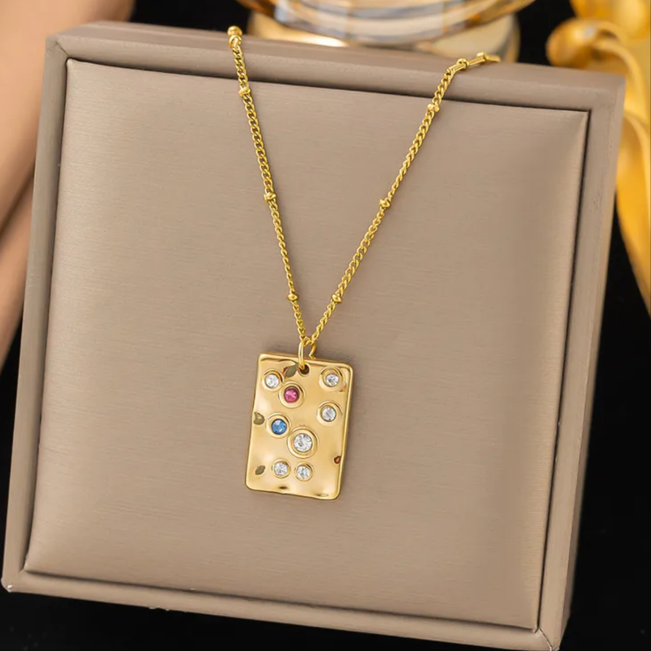 Multi Stone 18K Gold Plated Pendant Necklace