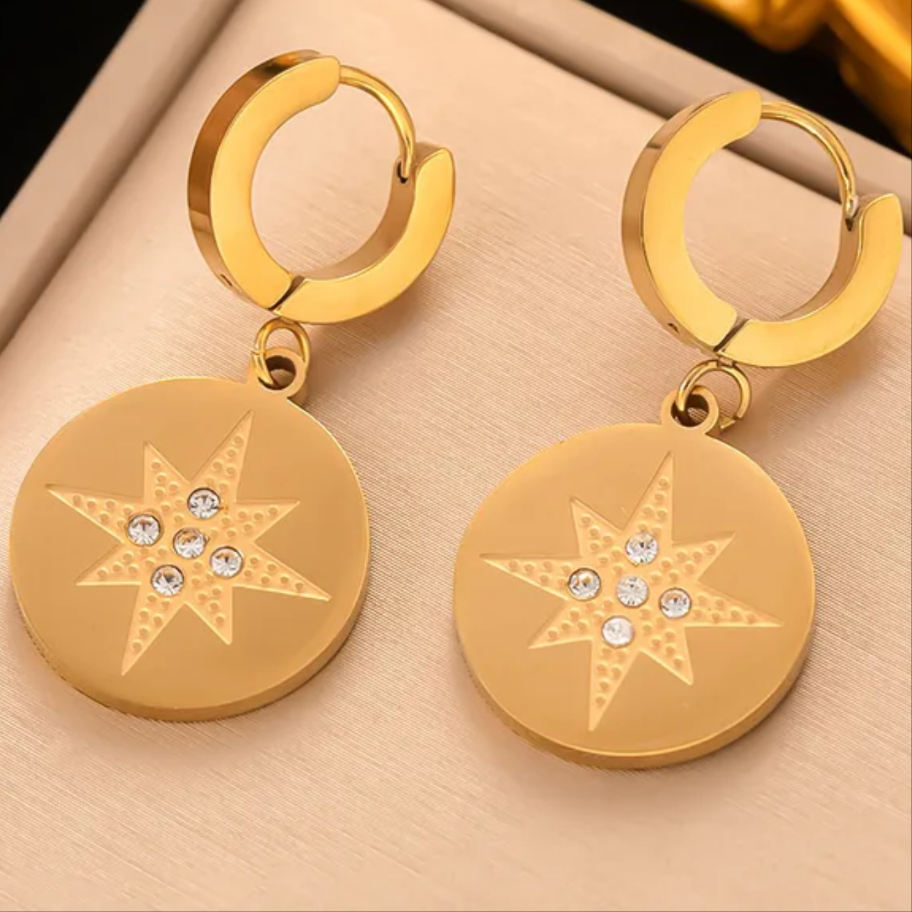 Statement Star Zircon Huggie Hoop Earrings, Stainless Steel, Tarnish Free