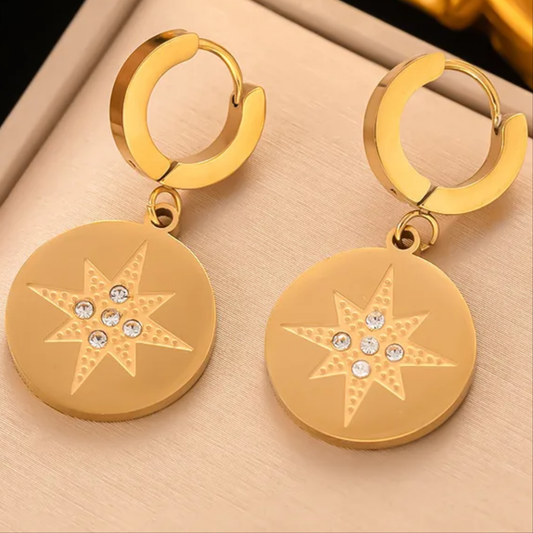 Statement Star Zircon Huggie Hoop Earrings, Stainless Steel, Tarnish Free