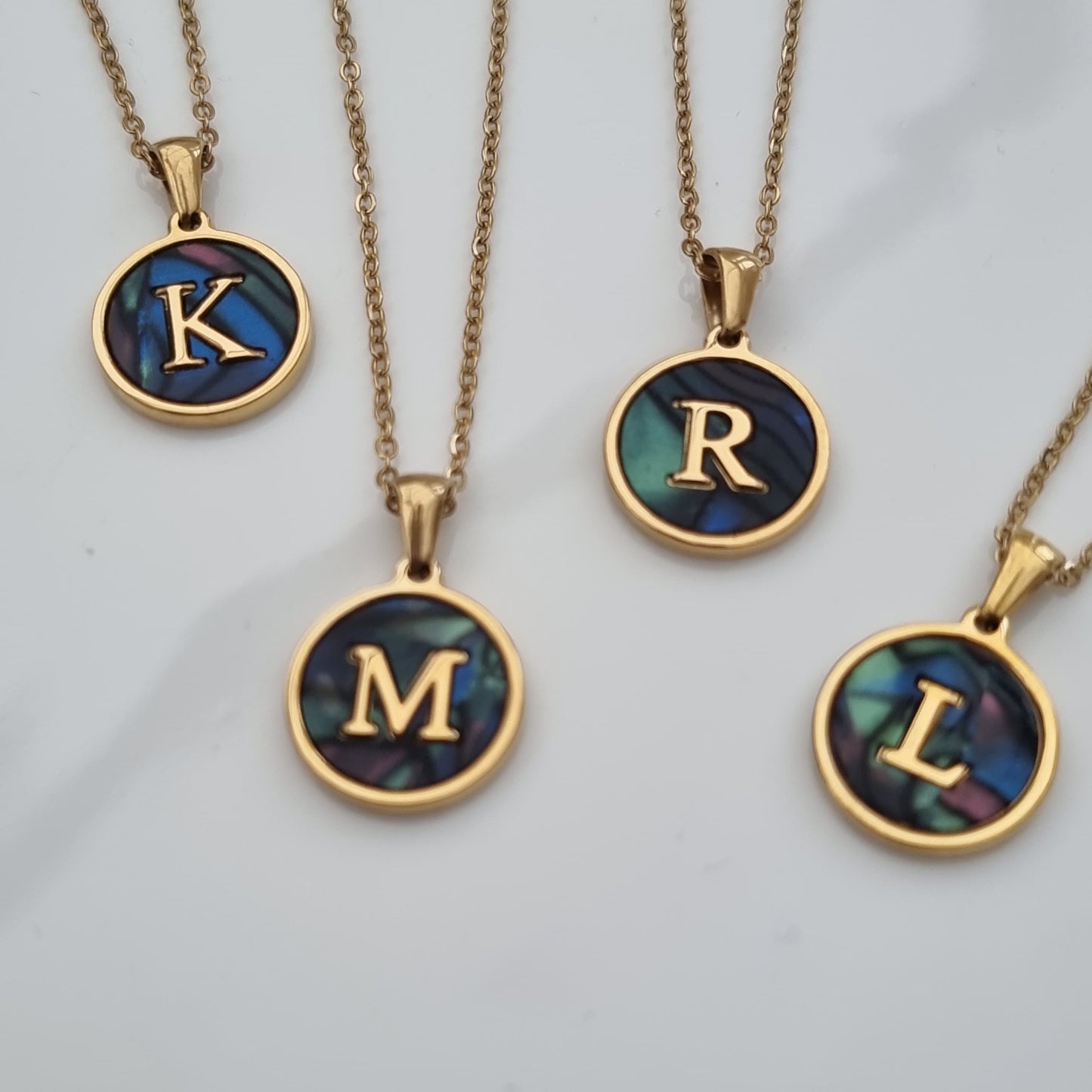 18k Gold Plated Initial Inlay Pendant Necklace