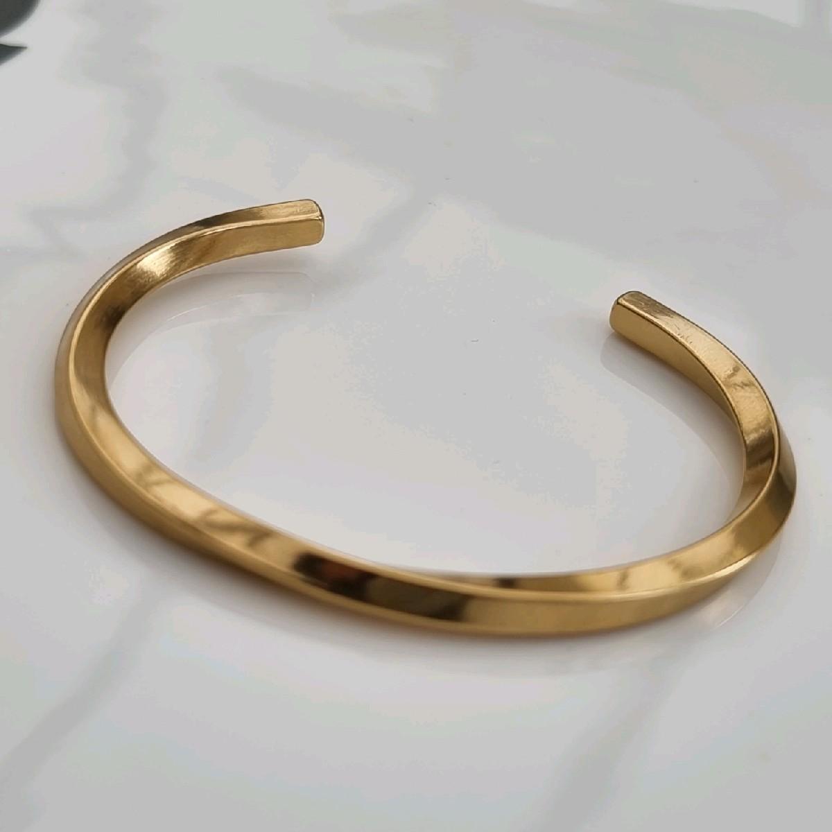 18k Gold Plated Twisted Cuff Bangle Stainless Steel