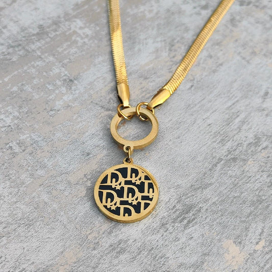 18K Gold Plated Printed Pendant Necklace