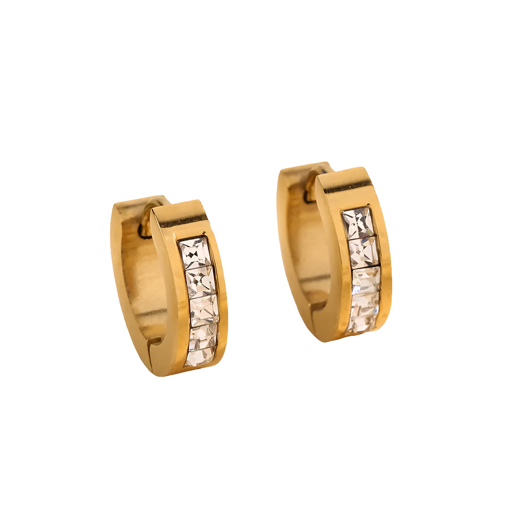 Zircon Huggie Hoop Earrings, Stainless Steel, Tarnish Free