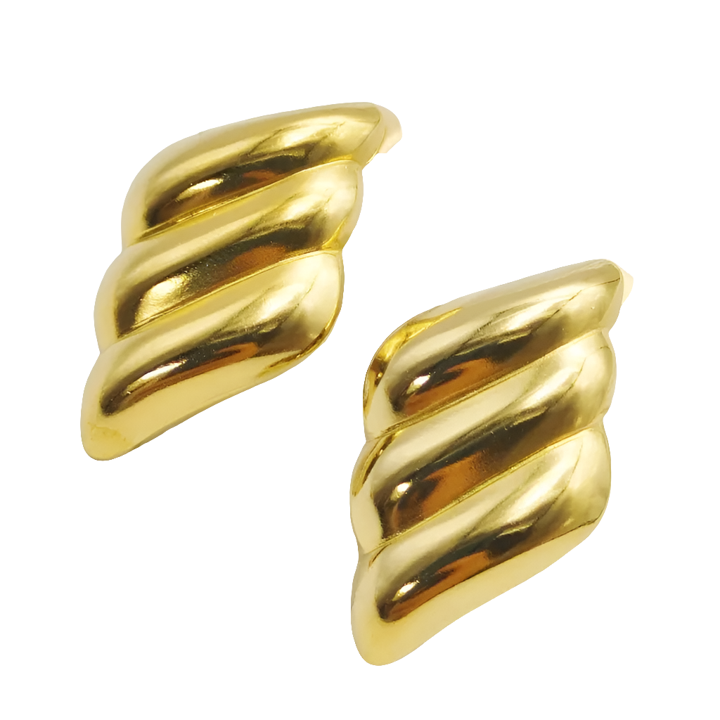Gold Wave Stud Earrings Stainless Steel Tarnish Free Hypoallergenic