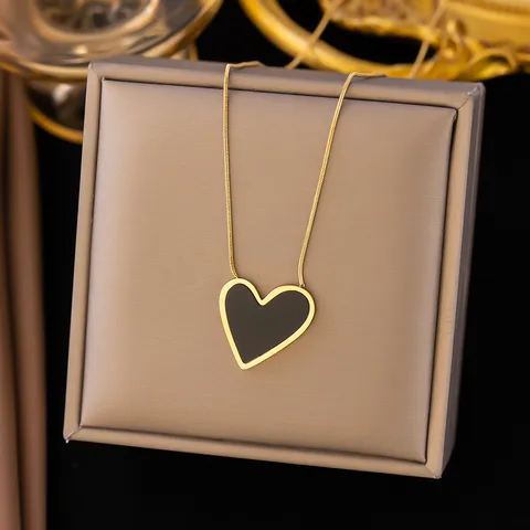 Black Gold Abstract Heart Pendant Necklace 18K Gold Plated