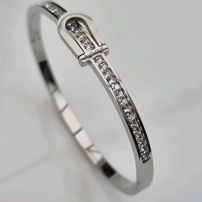 Gorgeous Silver Plated Horseshoe Zircon Bangle Stainless Steel