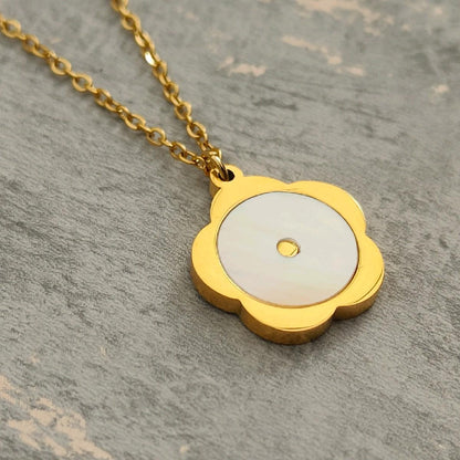 18K Gold Plated Necklace with Mother of Pearl Flower Pendant