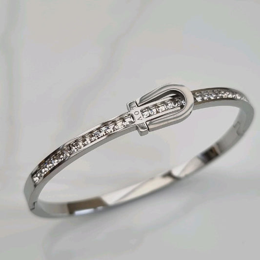 Gorgeous Silver Plated Horseshoe Zircon Bangle Stainless Steel