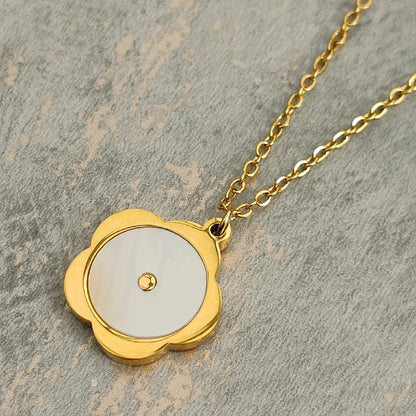18K Gold Plated Necklace with Mother of Pearl Flower Pendant