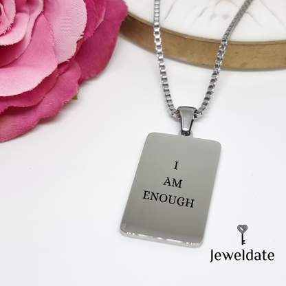 Customised Engraved Necklace, Personalised Gift Necklace Rectangle Engraved Pendant Gift Jewellery