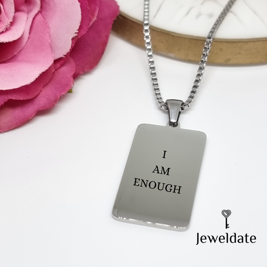 Customised Engraved Necklace, Personalised Gift Necklace Rectangle Engraved Pendant Gift Jewellery