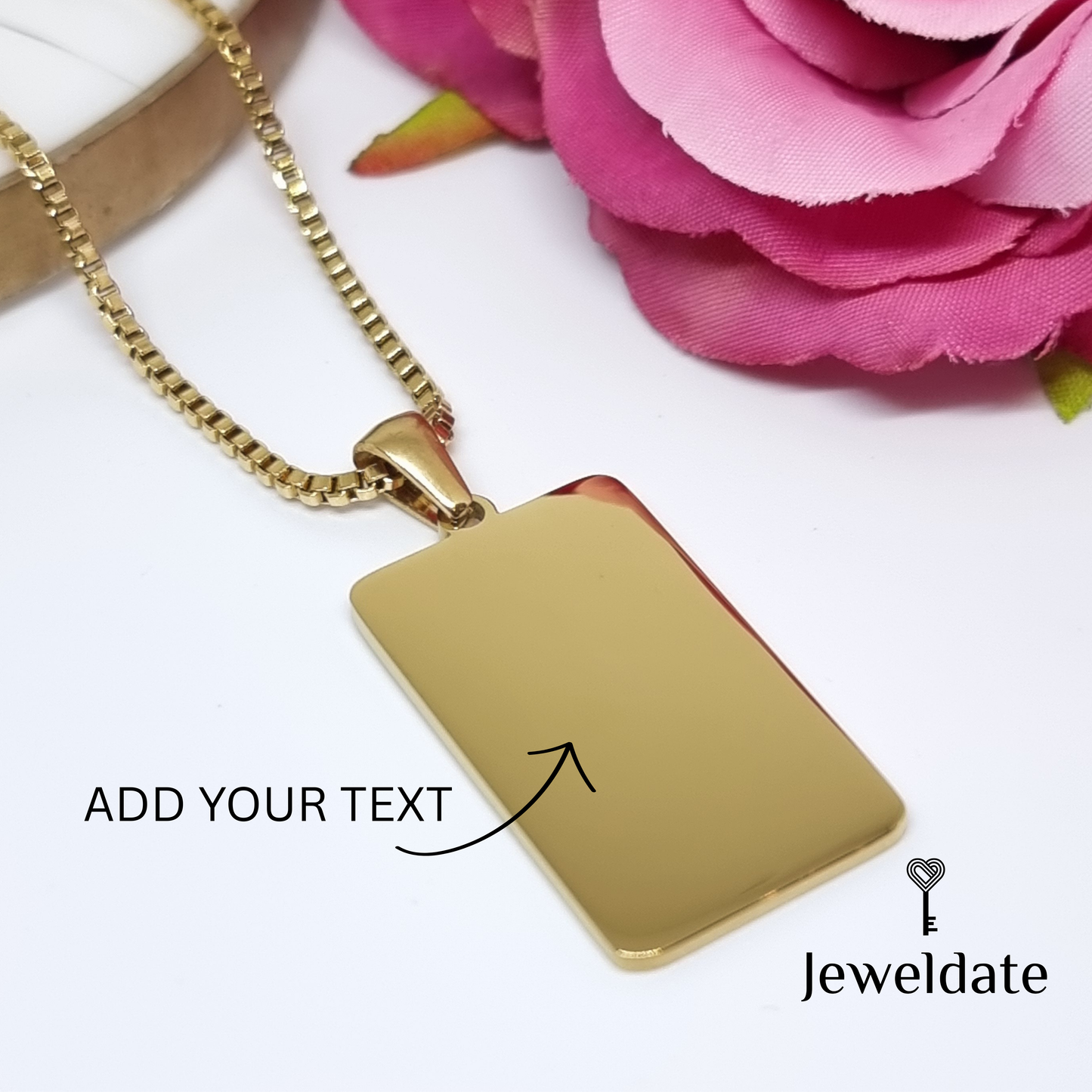 Customised Engraved Necklace, Personalised Gift Necklace Rectangle Engraved Pendant Gift Jewellery