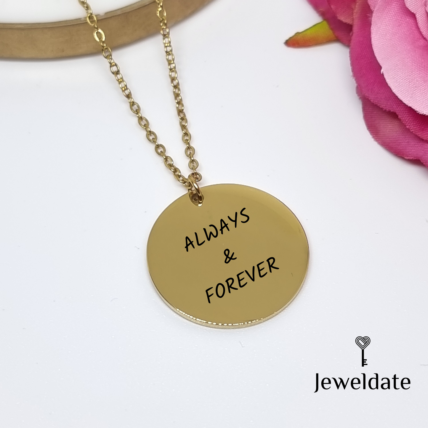 Personalised Necklace, Custom Engraved Disc Pendant, Gold Silver Jewellery