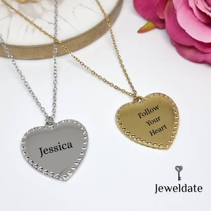 Personalised Necklace Gift Jewellery Custom Engraved Necklace Heart Pendant