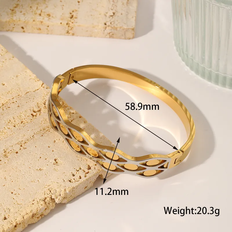Statement Dual Tone Wave Bangle 18K Gold Plated Stainless Steel