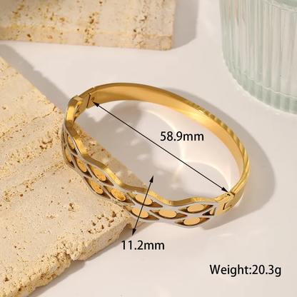Statement Dual Tone Wave Bangle 18K Gold Plated Stainless Steel