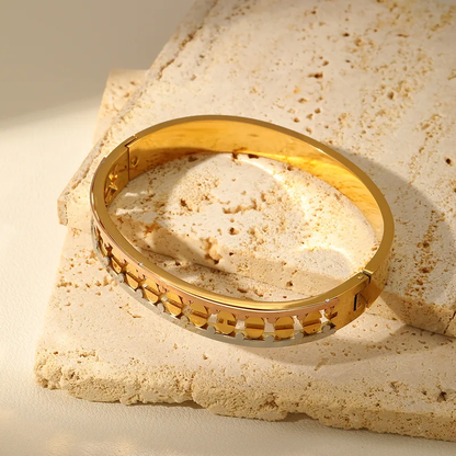 Statement Dual Tone Geometric Design Chunky Bangle Stainless Steel