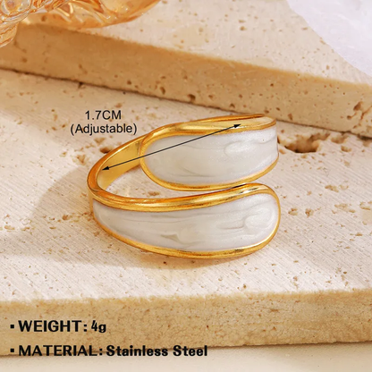 White Enamel Open Adjustable Ring 18K Gold Plated Stainless Steel