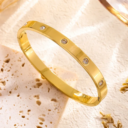 Trending 18K Gold Bangle with CZ Stones Stainless Steel