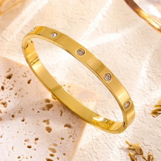 Trending 18K Gold Bangle with CZ Stones Stainless Steel