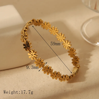 18K Gold Plated Beautiful Daisy Bangle with CZ Stones Stainless Steel