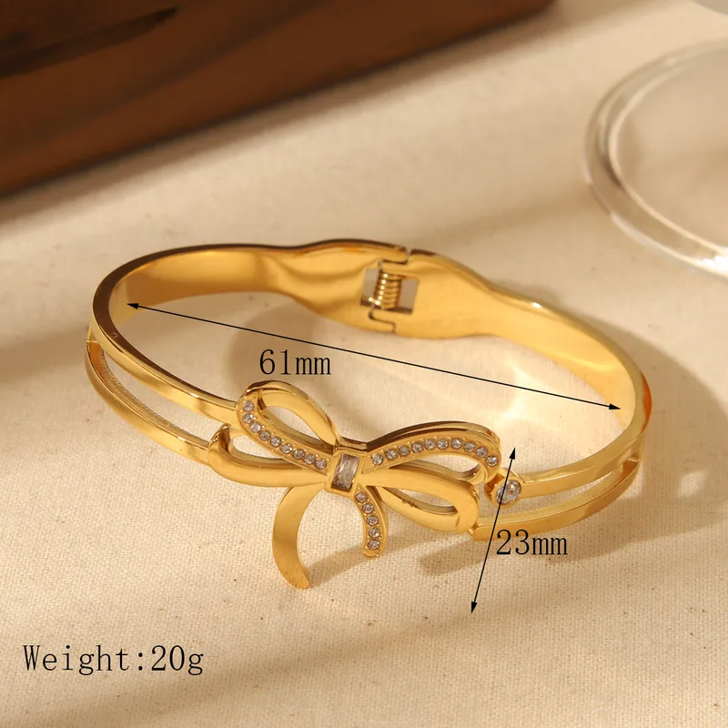 Beautiful Big Bow Zircon Bangle 18K Gold Plated Stainless Steel