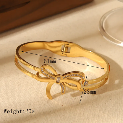 Beautiful Big Bow Zircon Bangle 18K Gold Plated Stainless Steel