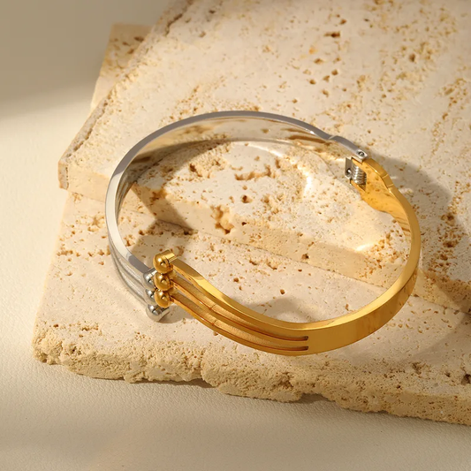 Statement Design Gold and Silver Bangle Stainless Steel
