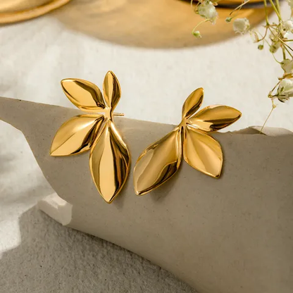 18K Gold Plated Leaf Earring Hypoallergenic Stainless Steel