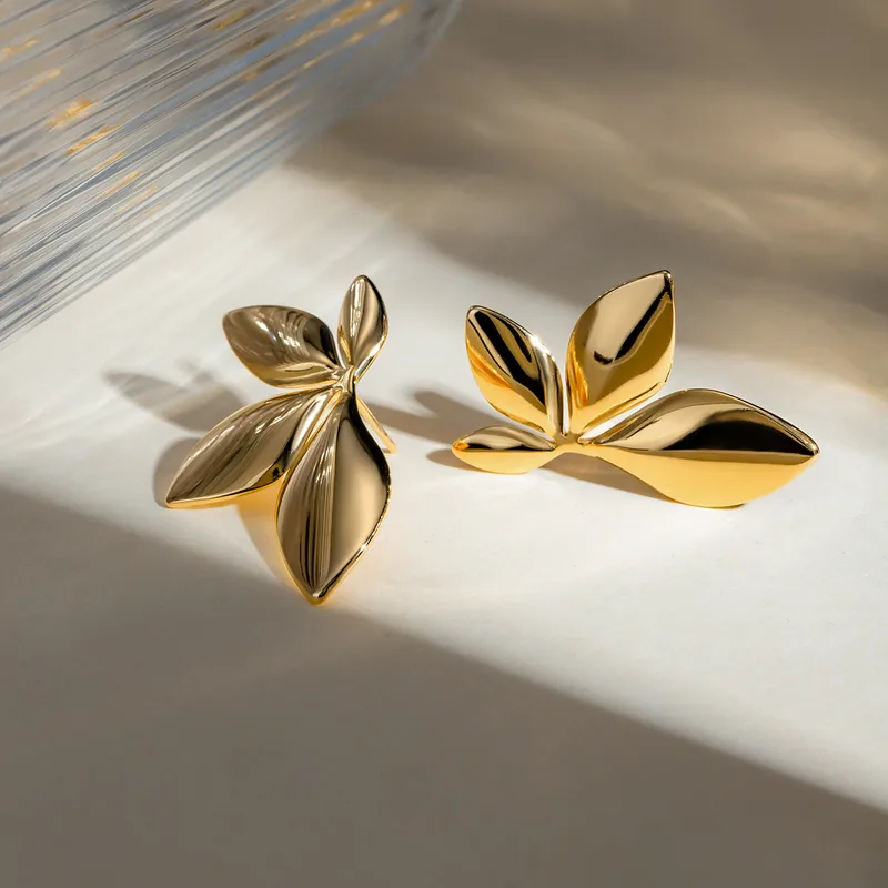 18K Gold Plated Leaf Earring Hypoallergenic Stainless Steel