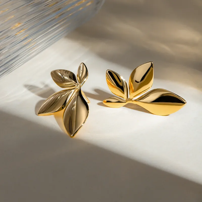 18K Gold Plated Leaf Earring Hypoallergenic Stainless Steel
