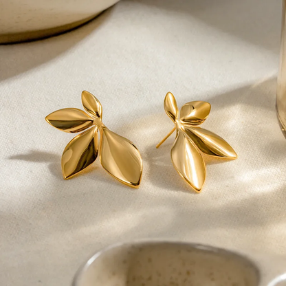 18K Gold Plated Leaf Earring Hypoallergenic Stainless Steel
