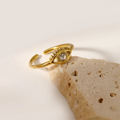 Sleek Evil Eye Adjustable Zircon Ring 18k Gold Plated Stainless Steel