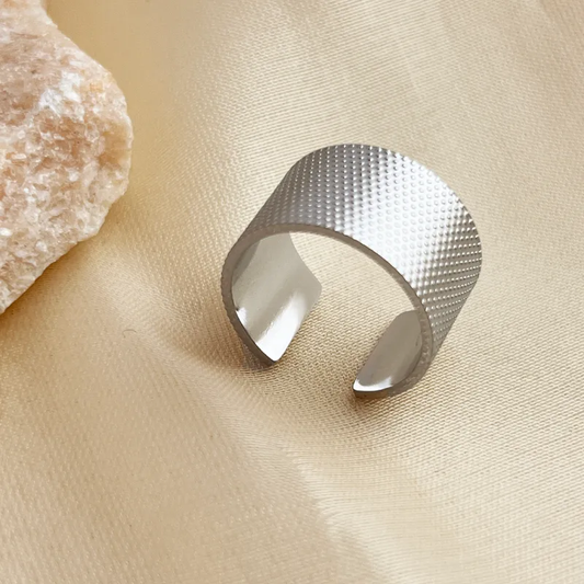 Silver Plated Textured Chunky Open Ring Stainless Steel