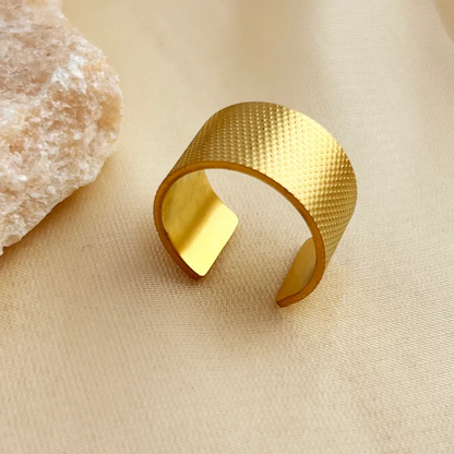 18k Gold Plated Textured Chunky Open Ring Stainless Steel
