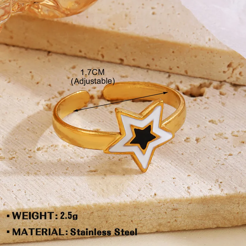 Star Enamel Adjustable Ring 18k Gold Plated Stainless Steel