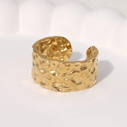 18k Gold Plated Chunky Hammered Open Ring Stainless Steel