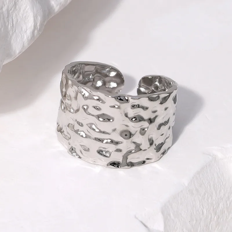 Silver Plated Statement Hammered Open Ring Stainless Steel