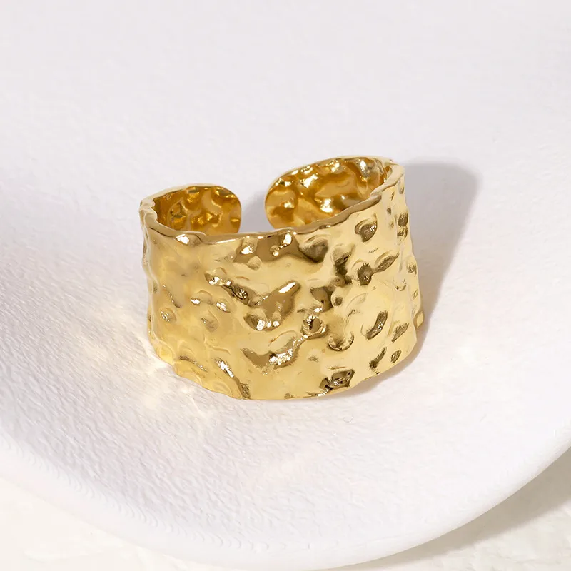18K Gold Plated Statement Hammered Open Ring Stainless Steel
