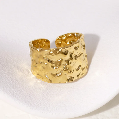 18K Gold Plated Statement Hammered Open Ring Stainless Steel