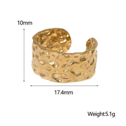 18k Gold Plated Chunky Hammered Open Ring Stainless Steel